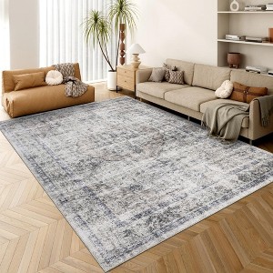 Indoor Rug - Washable Floral Thin Non Slip Low Pile, Stain Resistant with Reinforced Edges, Foldable for Living Room, Bedroom, Kitchen - 1 of 4