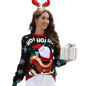 Coolmee Women's Ugly Christmas Sweater Funny Xmas Santa Claus Pullover Top Knit Casual Long Sleeve Sweater - 1 of 4