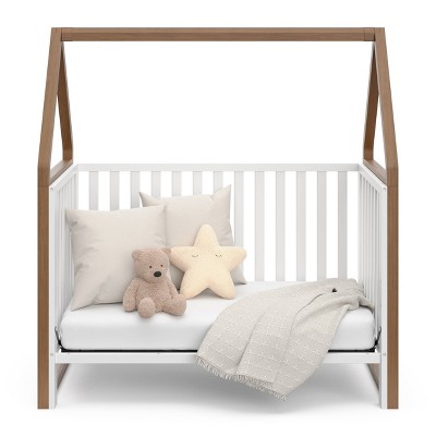 Storkcraft White and Hazelnut 5-in-1 Convertible Crib with Canopy