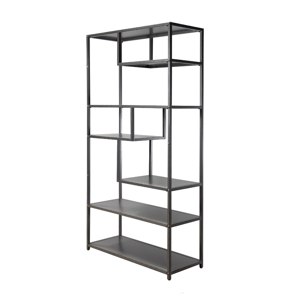 Photos - Garden & Outdoor Decoration 24/7 Shop At Home 69" Dustin 6 Shelf Bookcase Dark Gray: Industrial Style,