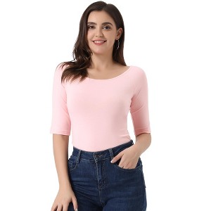 INSPIRE CHIC Women's Half Sleeves Scoop Neck Fitted Layering Soft T-Shirt - 1 of 4