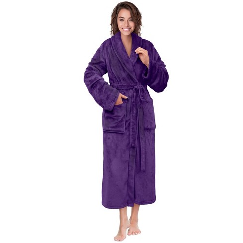 Womens Plush Fleece Robe, Cozy Warm Bathrobe Fuzzy Female Spa Robe With  Pockets Lightweight Knee Length Loungewear