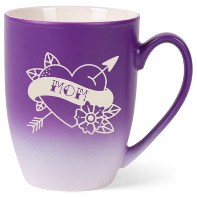 100 North Floral Heart 10 Ounce Purple and White Two Toned Ombre, Comfortably Fits Your Hands, Ceramic Tea Coffee Cup Mug, Mom