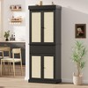 Tall Kitchen Pantry Cabinet - Rattan Doors, Adjustable Shelves, Freestanding Cupboard - 3 of 4
