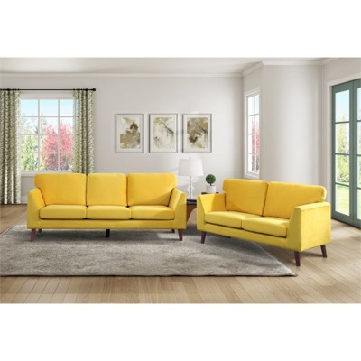 Sunbeam Velvet 58" Solid Wood Loveseat with Pillow Back in Yellow