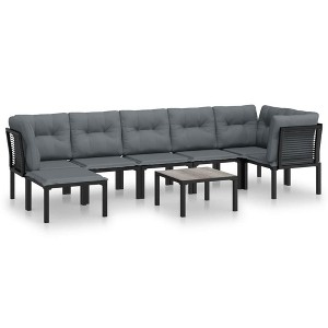 vidaXL 8 Piece Patio Lounge Set Black and Gray Poly Rattan - 1 of 4