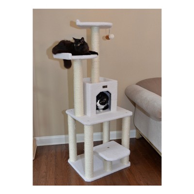 Ivory 62'' Sisal Rope and Faux Fleece Cat Tree with Condo and Perches