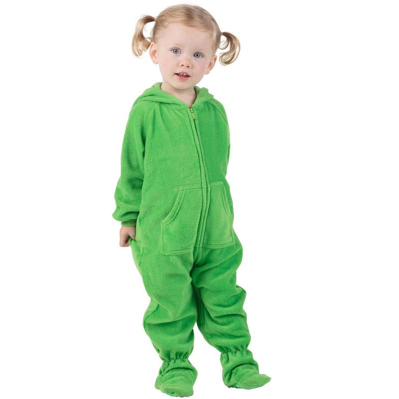 Footed Pajamas - Emerald Green Infant Hoodie Fleece Onesie, 2 of 4