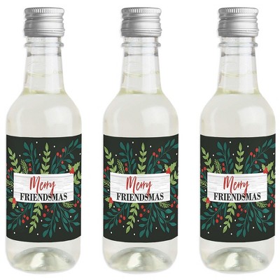Big Dot of Happiness Rustic Merry Friendsmas - Mini Wine and Champagne Bottle Label Stickers - Friends Christmas Party Favor Gift - Set of 16