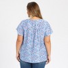 Women's Plus Size Summer Floral Print Pintucked Trim Front Ruffle Sleeve Tie Neck Casual Vacation Blouses - GRACE & GRANDEUR - 3 of 4