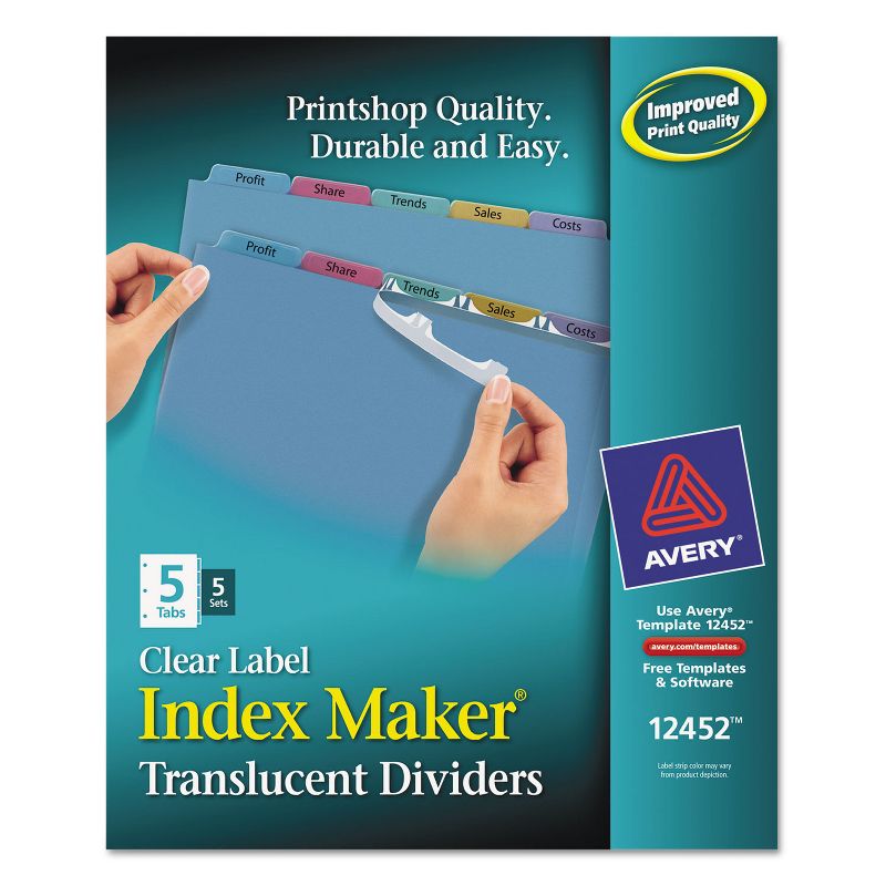 Avery Index Maker Print & Apply Clear Label Plastic Dividers 5-Tab Letter 5 Sets 12452, 1 of 8