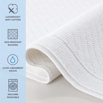 White Cotton Bath Rug with Textured Weave, 20x32