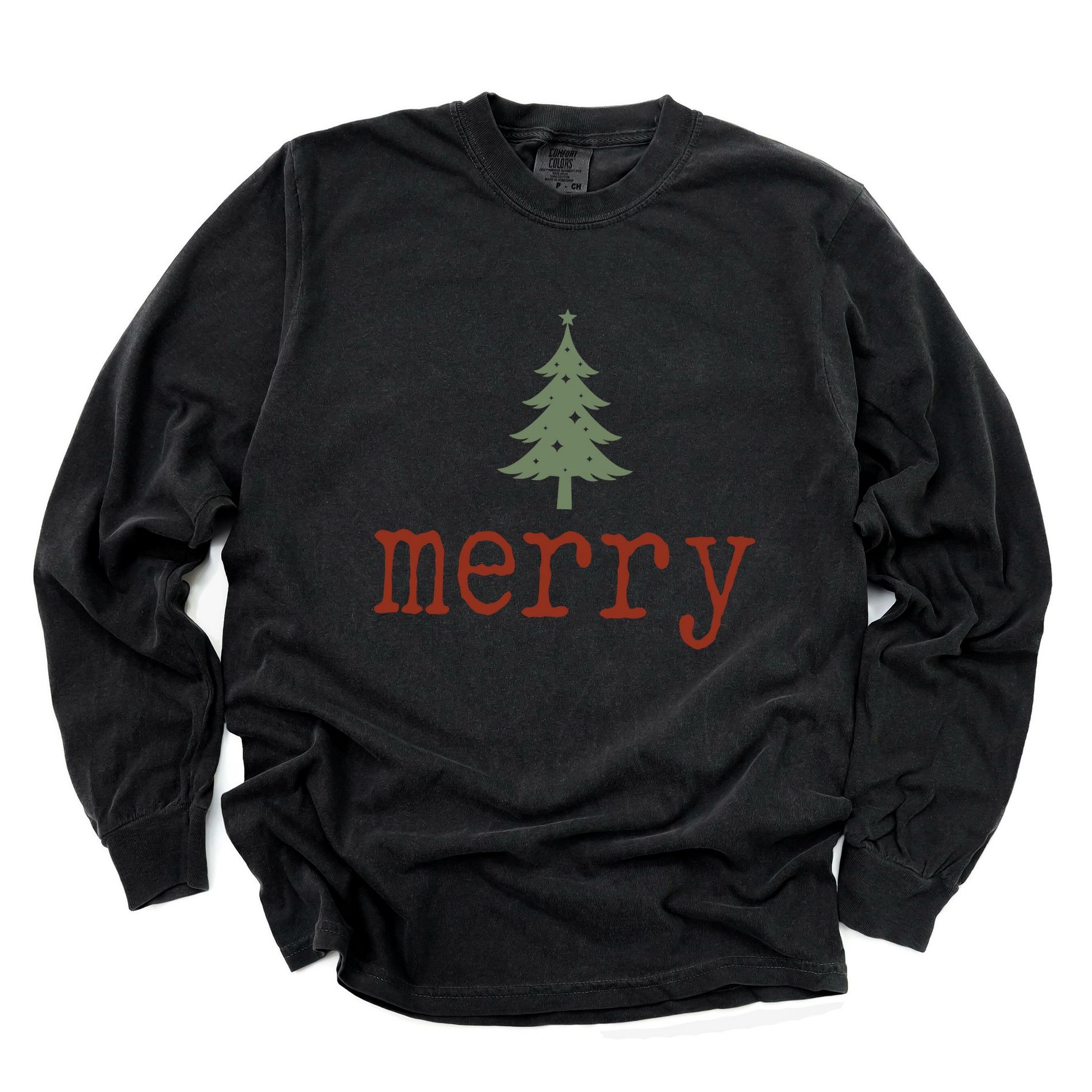 Merry Christmas Tree Stars - Women's Garment Dyed Long Sleeve Graphic T-Shirt