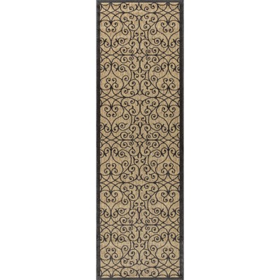 Madrid Black and Khaki Synthetic Flat Woven Runner Rug 2 x 8