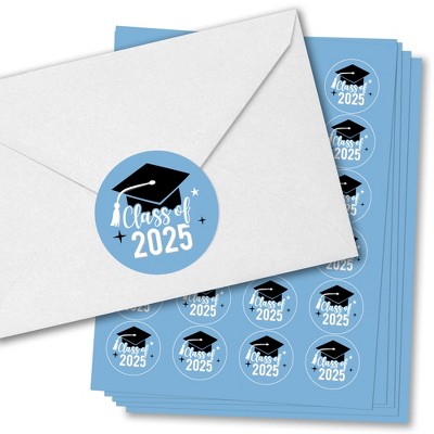 Big Dot of Happiness Class of 2025 Light Blue Grad Envelope Seal Stickers, Round Circle Stickers to Seal Cards, Graduation Envelope Seals, 120 Count