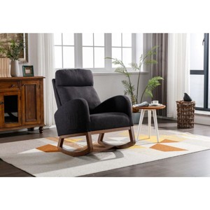 NicBex Linen Upholstered Accent Chair with Wood Legs and Side Pocket,Modern Rocking Chairs with High Back for Bedroom,Reading Room - 1 of 4