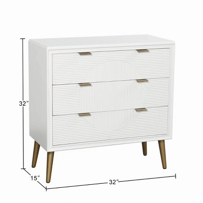 Milo Satin White 3-Drawer Chest with Copper Accents