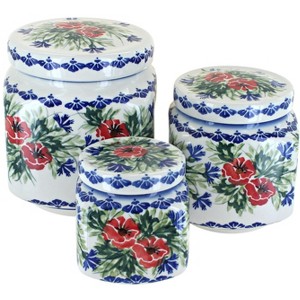 Blue Rose Polish Pottery 1300 WR Unikat 3 Piece Canister Set - 1 of 1