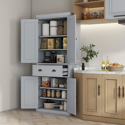 NicBex Storage Buffet Cabinet 72" Freestanding Kitchen Pantry Floor Sideboard Cabinet with 4 Doors, Drawer and 3 Adjustable Shelves