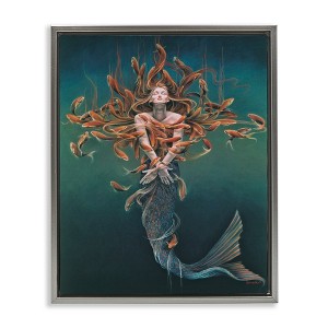 Stupell Industries Mermaid Fish Swirling Painting Floating Frame Canvas Art, Gray, 25" x 31" - 1 of 4