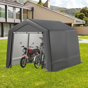 1 Set Metal & PE Waterproof Tarp Storage Shed, Heavy-Duty All-Weather Organizer for Backyard/Patio - Dark Gray - 1 of 4