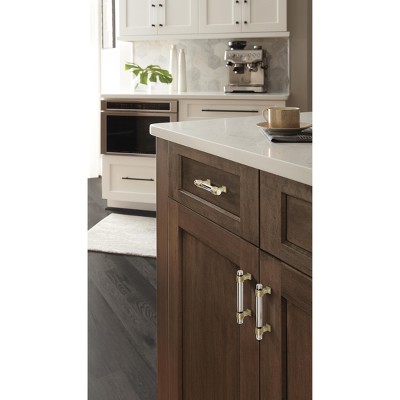 Clear and Golden Champagne Glass Cabinet Pull with Mounting Hardware