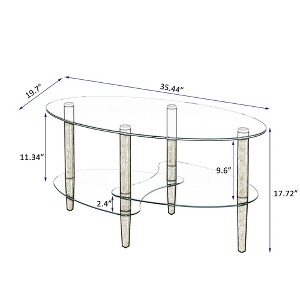 Gulches 35.44" Transparent Oval Glass Coffee Table - 3-Layer Tempered Glass with Oak Wood Legs, Modern Living Room Tea Table, 220lbs Capacity - 1 of 4