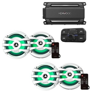 Kenwood KAC-M5024BT 4 Channel Bluetooth, Waterproof Compact Amplifier with 2 Pairs of KFC-1673MRWL 6.5" 2-way Marine Speaker W/ LED (White) - 1 of 4