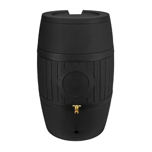 Good Ideas Bushman Spruce Creek 54 Gallon Rain Saver Barrel with Metal Spigot, Drainage Plug, Overflow Hose and Overflow Channel, Black - 1 of 4