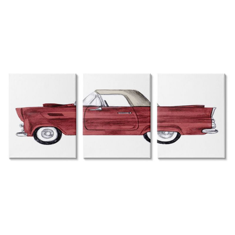 Stupell Industries Vintage Red Convertible Drawing Classic Automobile Car Gallery Wrapped Canvas Wall Art 3pc Set, 16 x 20, 1 of 5