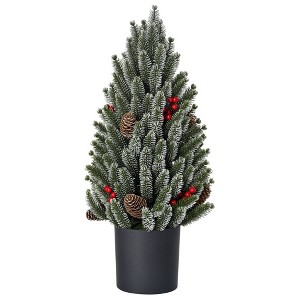 18" Tall Unlit Miniature Snow-Flocked Tabletop Artificial Christmas Tree, Holiday Decoration with Pine Cones and Berries - 1 of 4