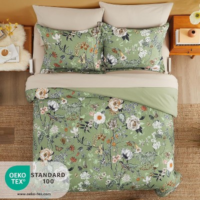 Der Rose BALHAM TRADE-Queen Size 7 Pieces Bedding Sets All Seasons Botanical Butterfly Comforter Sheets Green Butterfly&floral-Queen 90"x90" — фото 5