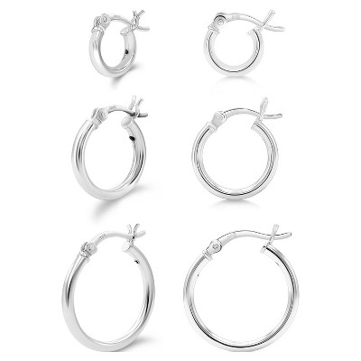 Set of 3 2mm Hoop Earrings for Women, 10, 15 & 20mm