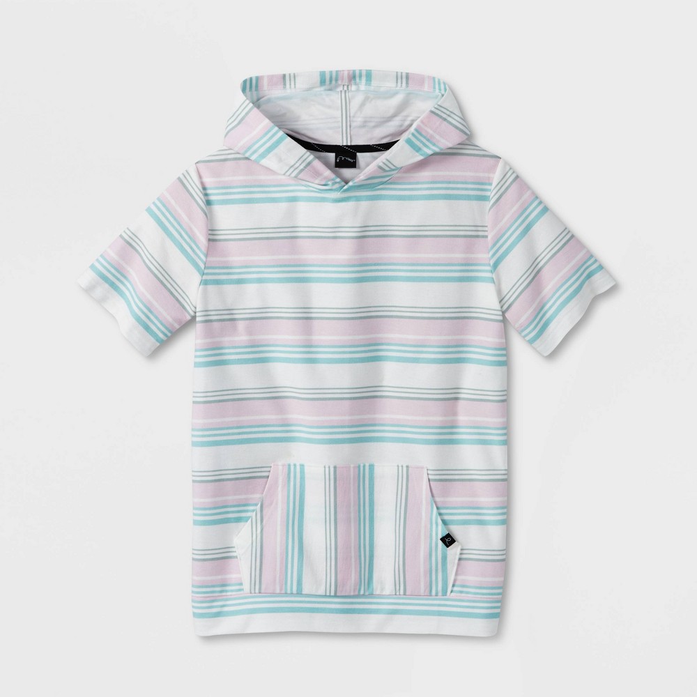 Small Boys' Striped French Terry Hoodie Sweatshirt - art class White/Pink 