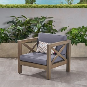Okak Farmhouse Outdoor Chair with Cushions, Patio Chair with Sturdy Wooden Frame, Porch Chairs for Backyard, Garden, Pool Side - 1 of 4