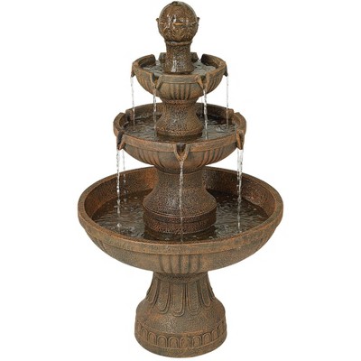 Ravenna Rustic 3-Tier Weathered Stone Outdoor Floor Fountain