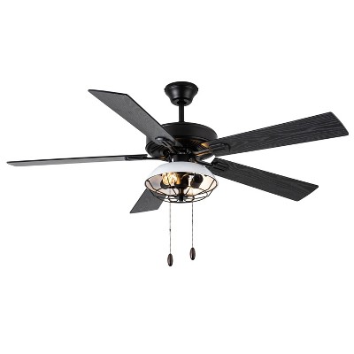 52" 5-Blade LED Metal Lantern Lighted Ceiling Fan Black - River of Goods