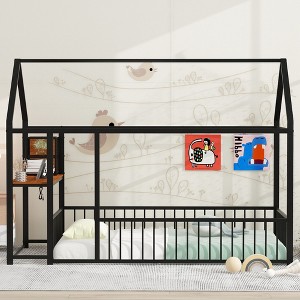 CAVINAS Twin/Full Size House Bed Frame with Shelves & Desk,Metal Floor Bed for Kids Room,Bedroom - 1 of 4