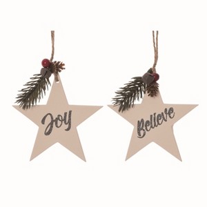 Transpac Wood White Christmas Star with Metal Word Ornaments Set of 2 - 1 of 2