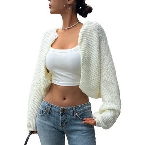 Women's Cardigan Shrugs Long Sleeve Knitted Cropped Bolero Open Front Casual Elegant Cardigans - 1 of 1