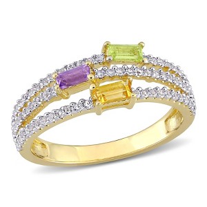 EVERLY JEWELRY | Yellow Plated Sterling Silver 5/8ct TGW Citrine Peridot Amethyst and White Topaz Spilt Shank Ring - 1 of 4