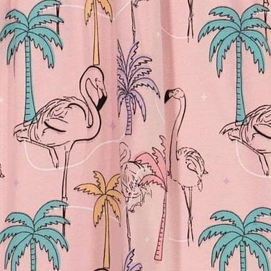 palm trees, pink flamingo, and