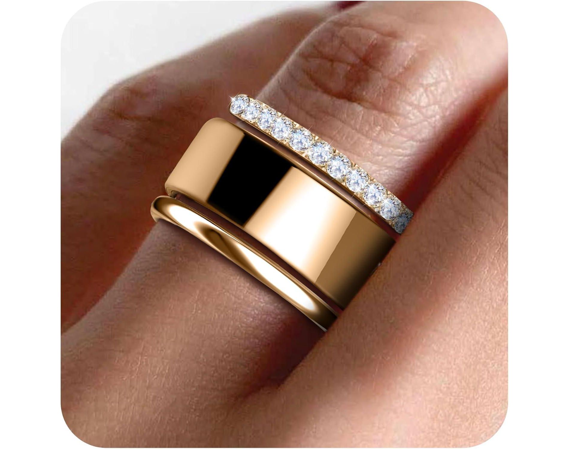 2 Pack 14K Gold Plated Stackable Rings Compatible with Oura Ring Gen 3/4, Cubic Zirconia