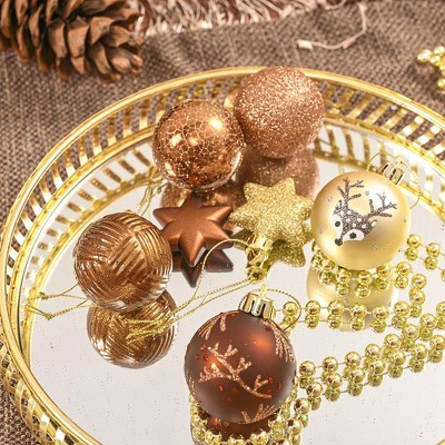 35-Piece Bronze and Gold Shatterproof Plastic Ornament Set