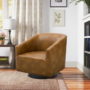 CAVINAS Swivel Accent Chair with Black Wooden Base and No-Sag Springs, Fabric Upholstered Lounge Chair for Living Room - 1 of 4