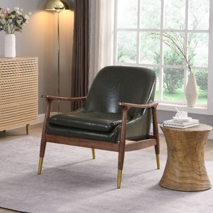 CAVINAS 29.2" Faux Leather Accent Chair with Solid Wood Frame and Brass-Tipped Legs, Arm Chair for Living Room, Bedroom - 1 of 4