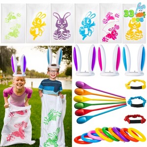 Joyfy Easter Potato Sack Race Jumping Bags, Spoon and Egg Race for Easter Theme Party Favor, Outside Lawn, Easter Eggs Hunt Game Activities - 1 of 4