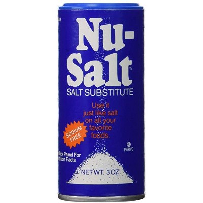 Nu-Salt Sodium-Free Salt Substitute, Contains Potassium Chloride, Table Salt Alternative, Vegan, 3oz Shaker Bottle (Pack of 3)