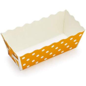 Welcome Home Brands Disposable Polka Dot Orange Paper Mini Loaf Baking Pan, 4.1 Oz, 3.1" x 1.2" x 1.4" High, Pack of 50