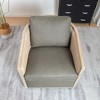 KINWELL 100% Top Grain Genuine Leather Oak Frame Rattan Swivel Barrel Armchair - 4 of 4